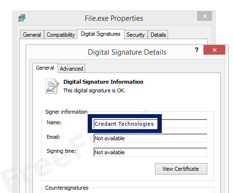 Screenshot of the Credant Technologies certificate